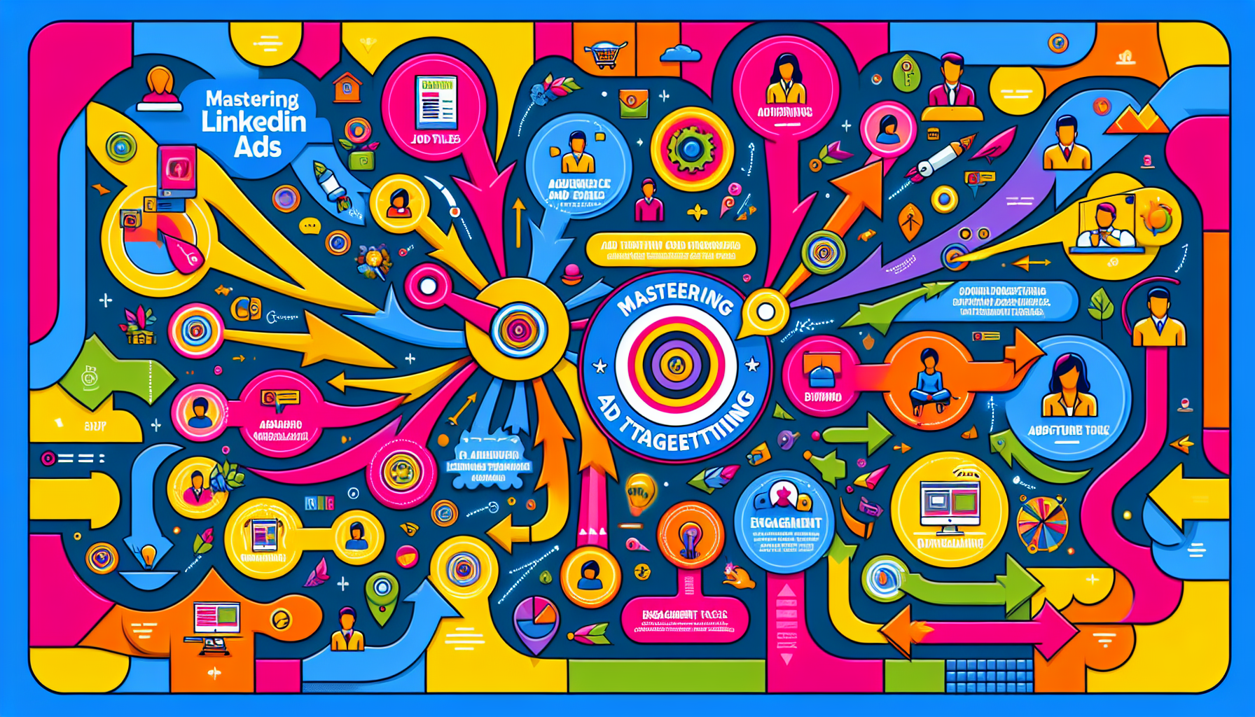 An illustration depicting various strategies for mastering ad targeting on LinkedIn.