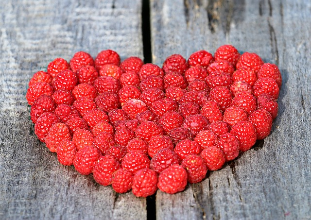 raspberry, heart, fruit