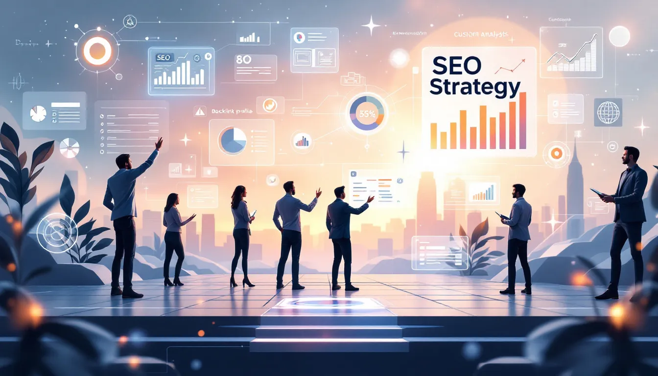 A team collaborating on a custom SEO strategy development process.