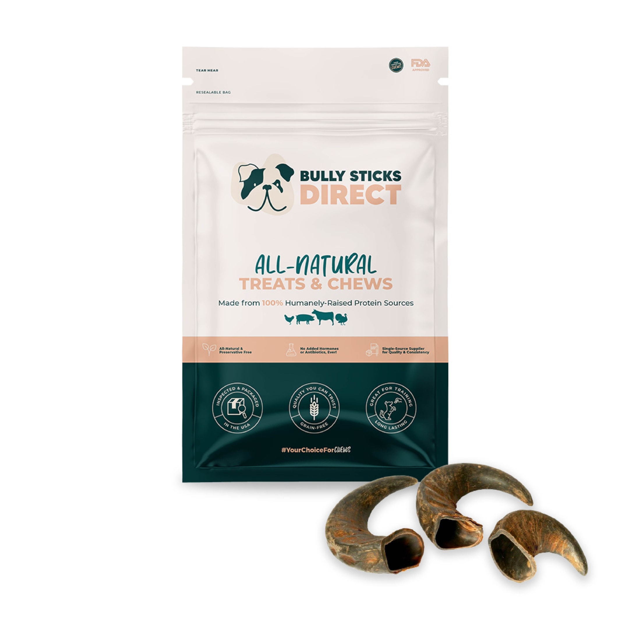 Buffalo Beef Horns for Dogs with Package