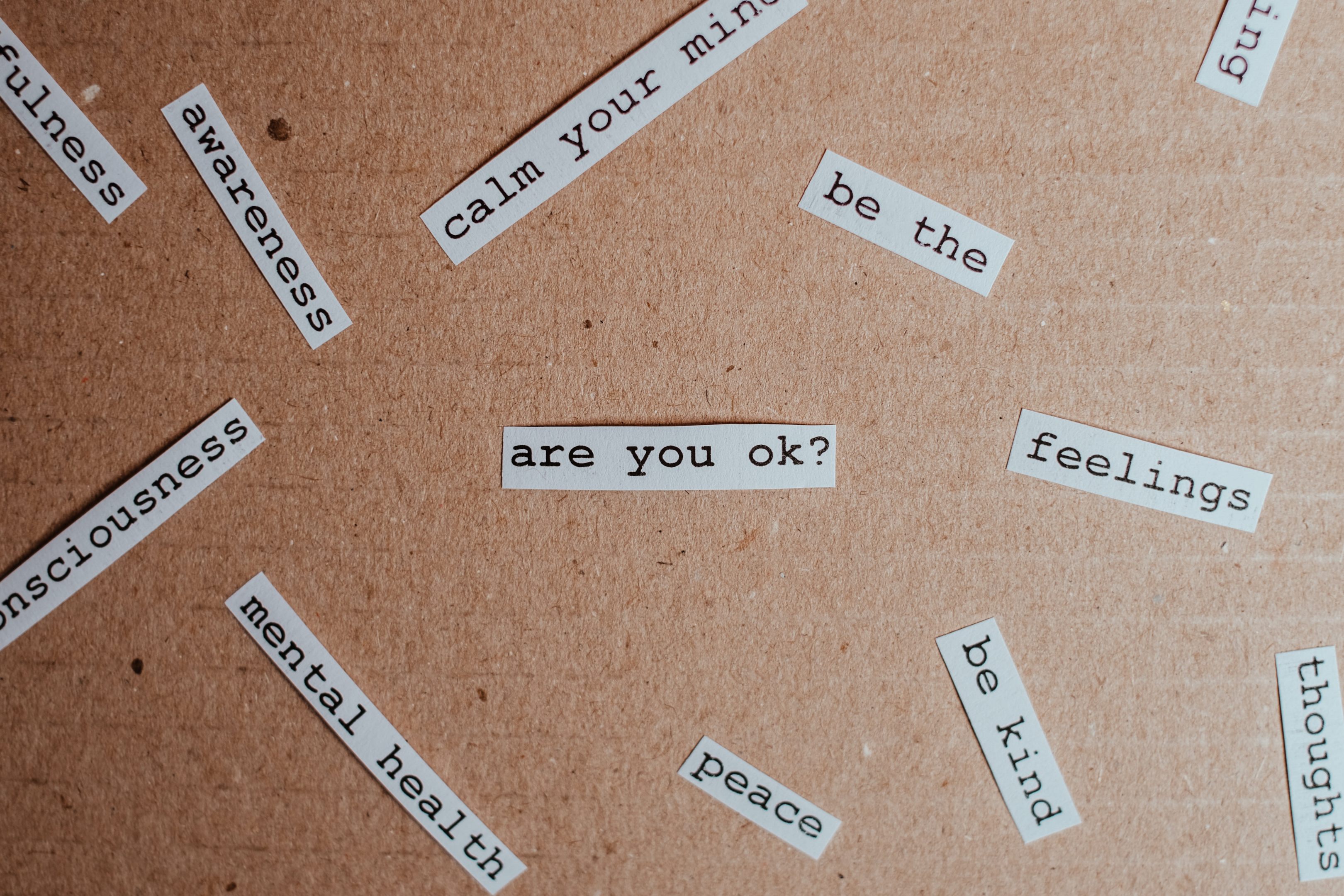 Cutouts of mental health words