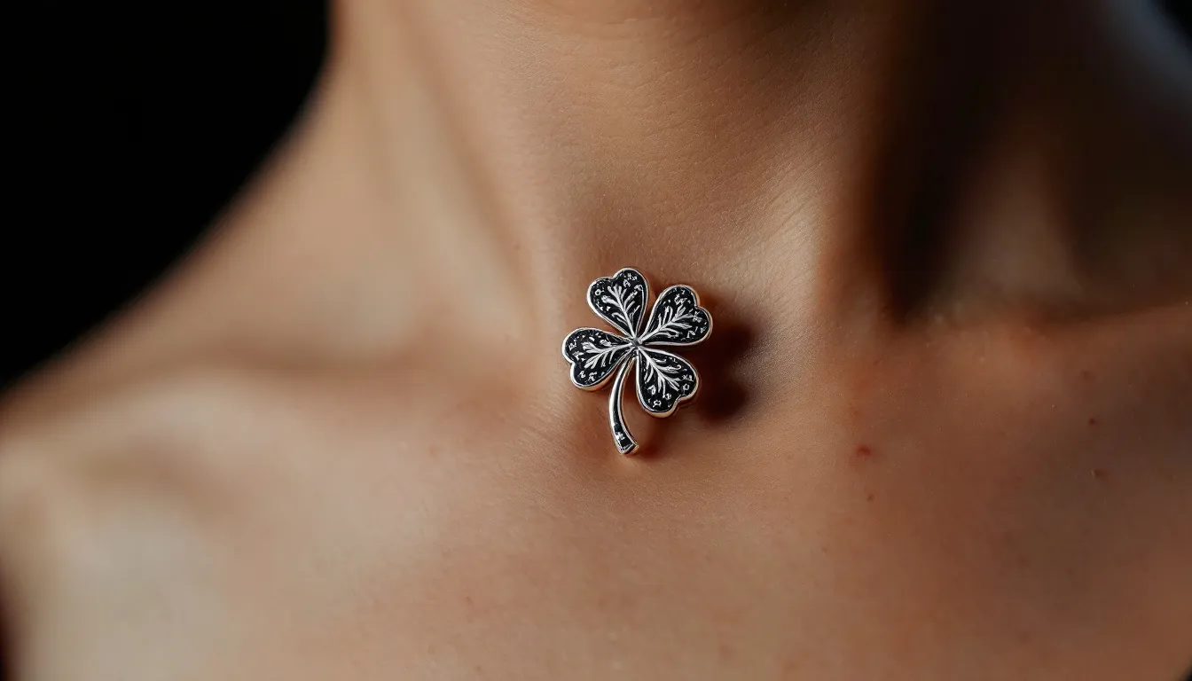 This image showcases a beautiful collection of Black Clover jewelry, featuring elegant earrings and a stunning necklace adorned with a four-leaf clover pendant. Crafted with gold and embellished with pearls and diamonds, these unique pieces symbolize luck and hope, making them perfect gifts for family and friends.