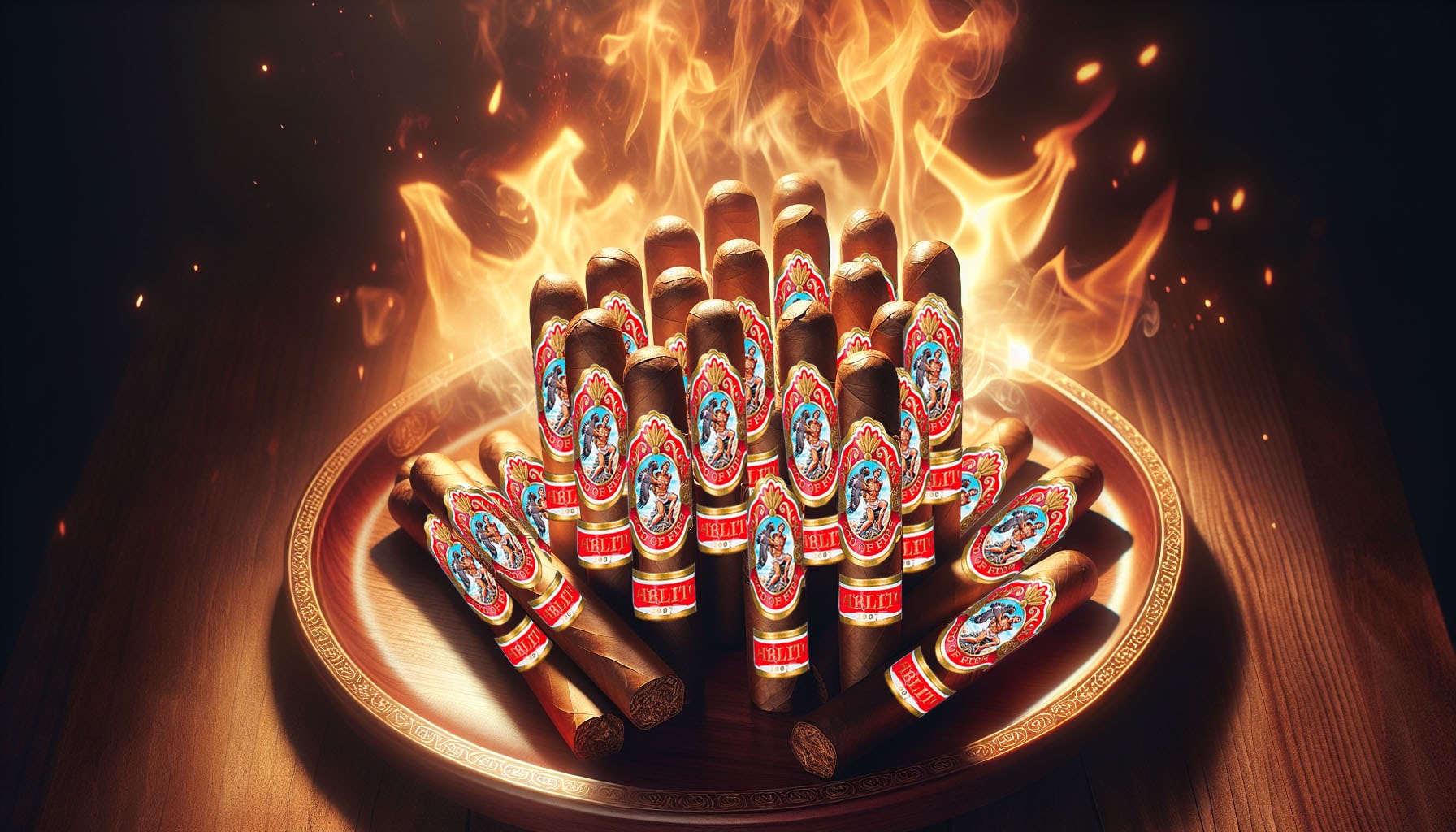 An artistic representation of various God of Fire by Carlito cigars.