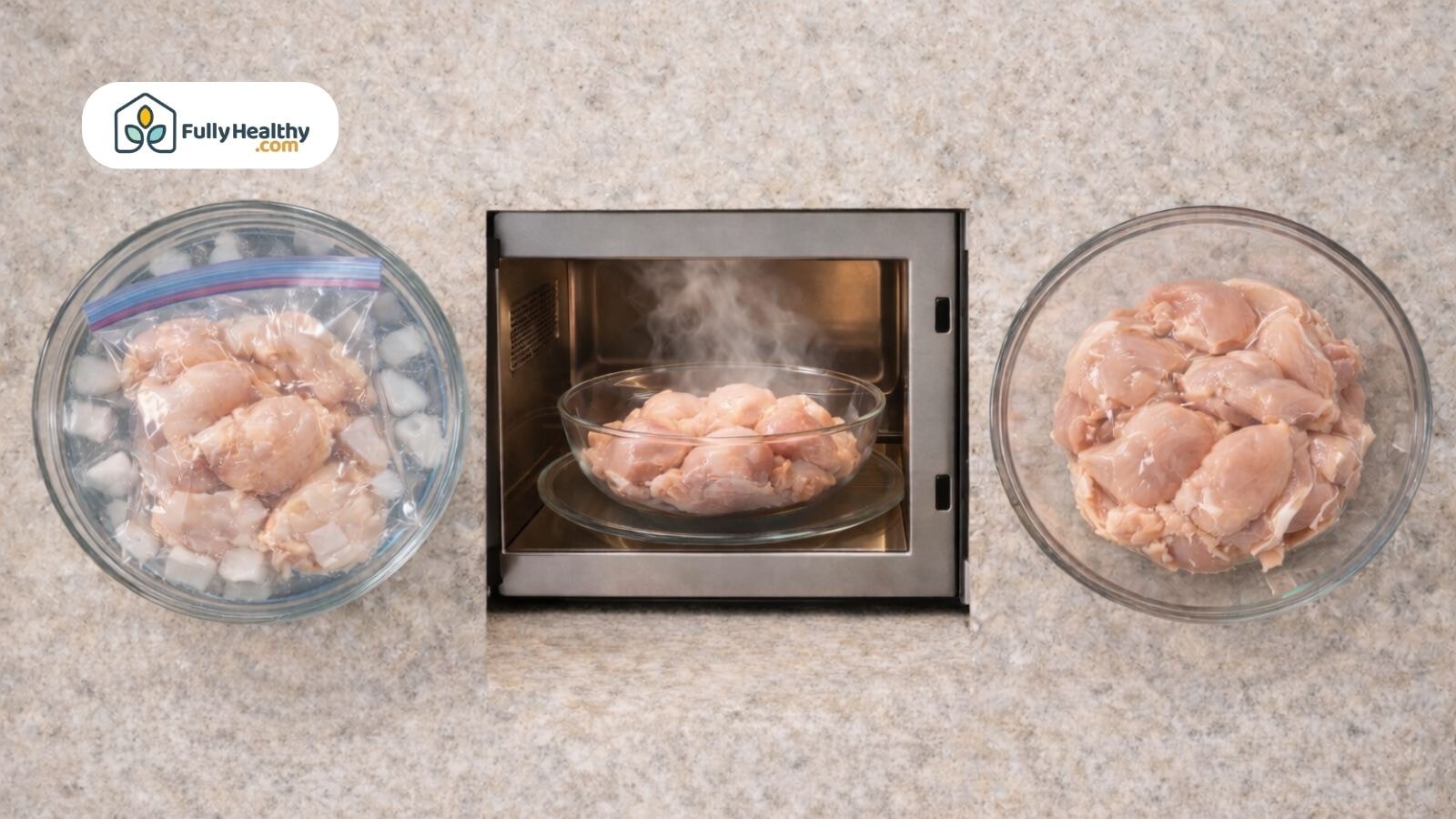 Comparison of microwave thawing cold water bath and unsafe countertop method