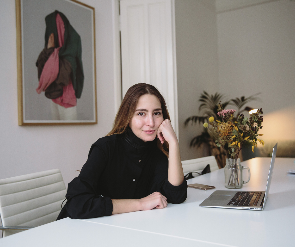 interior designer around a computer