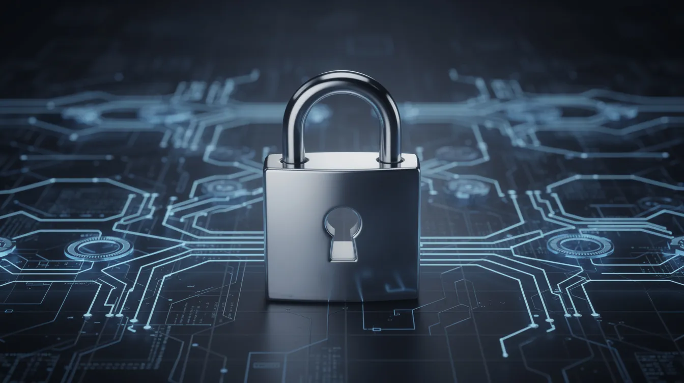 The image features a padlock icon superimposed on a network of glowing blue lines, symbolizing data security in online money transfers. This visual representation highlights the importance of secure payment methods for sending money to Cameroon and ensuring safe transactions through various money transfer services.