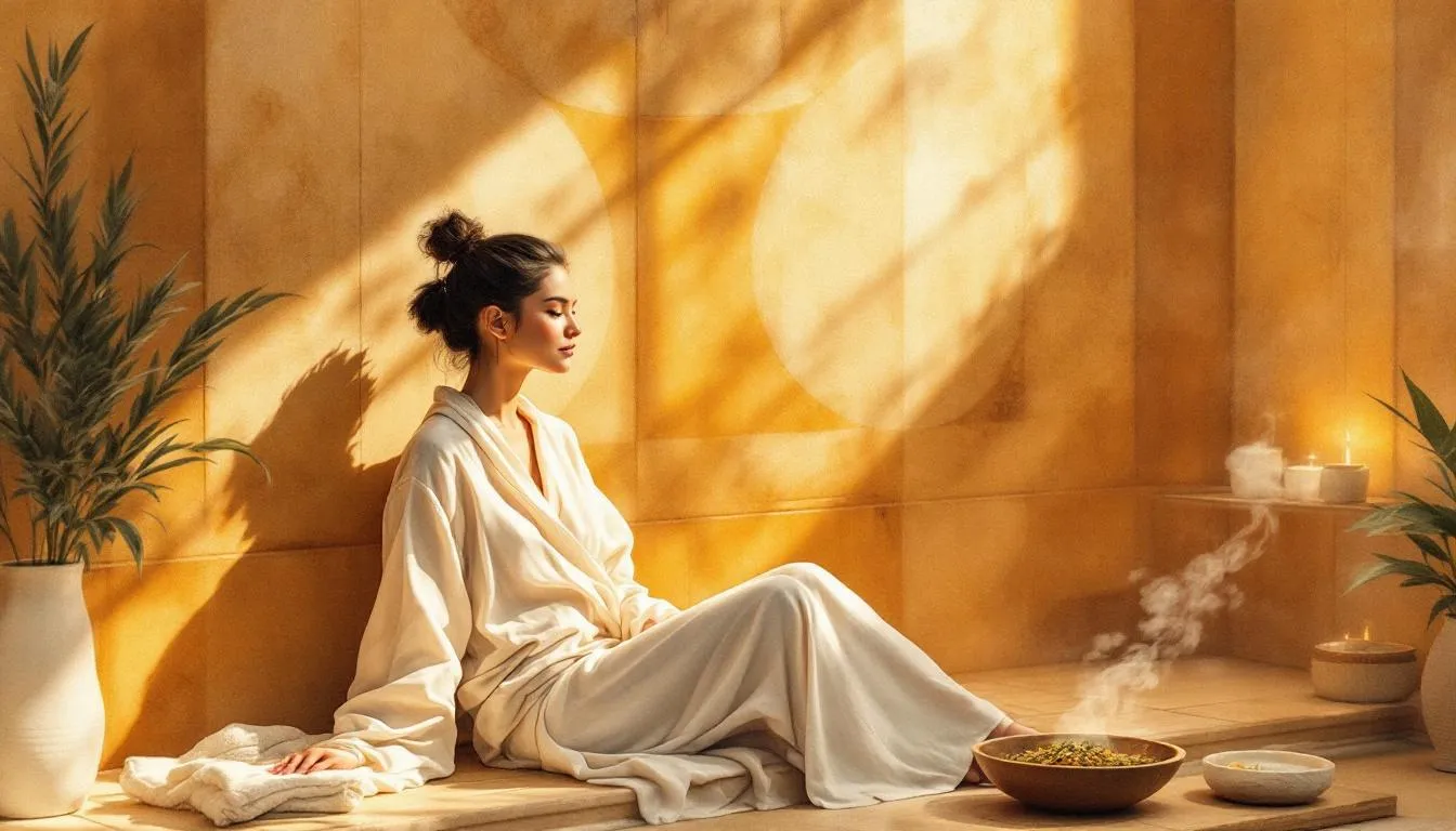 A person enjoying the health benefits of sauna use in Ayurveda.