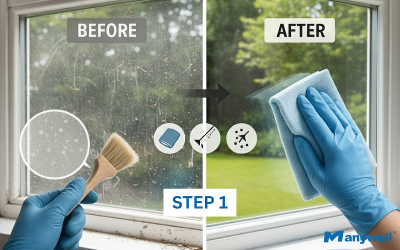 Before and after window cleaning