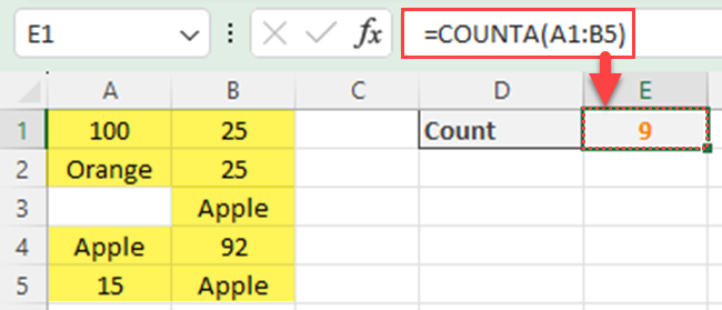COUNTA - Count all non-blank cells