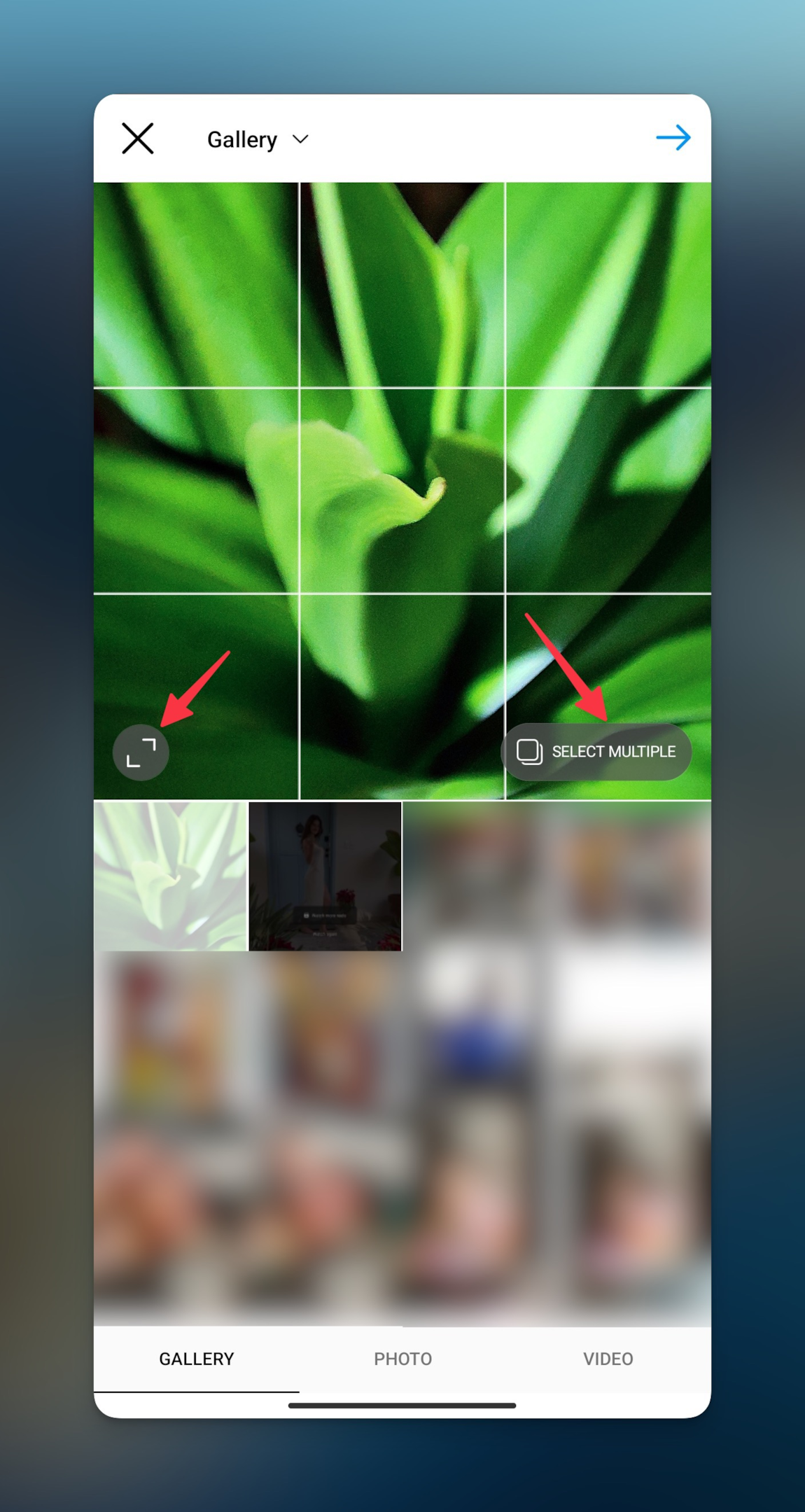 Remote.tools shows the expand arrows and select multiple photos to upload on Instagram