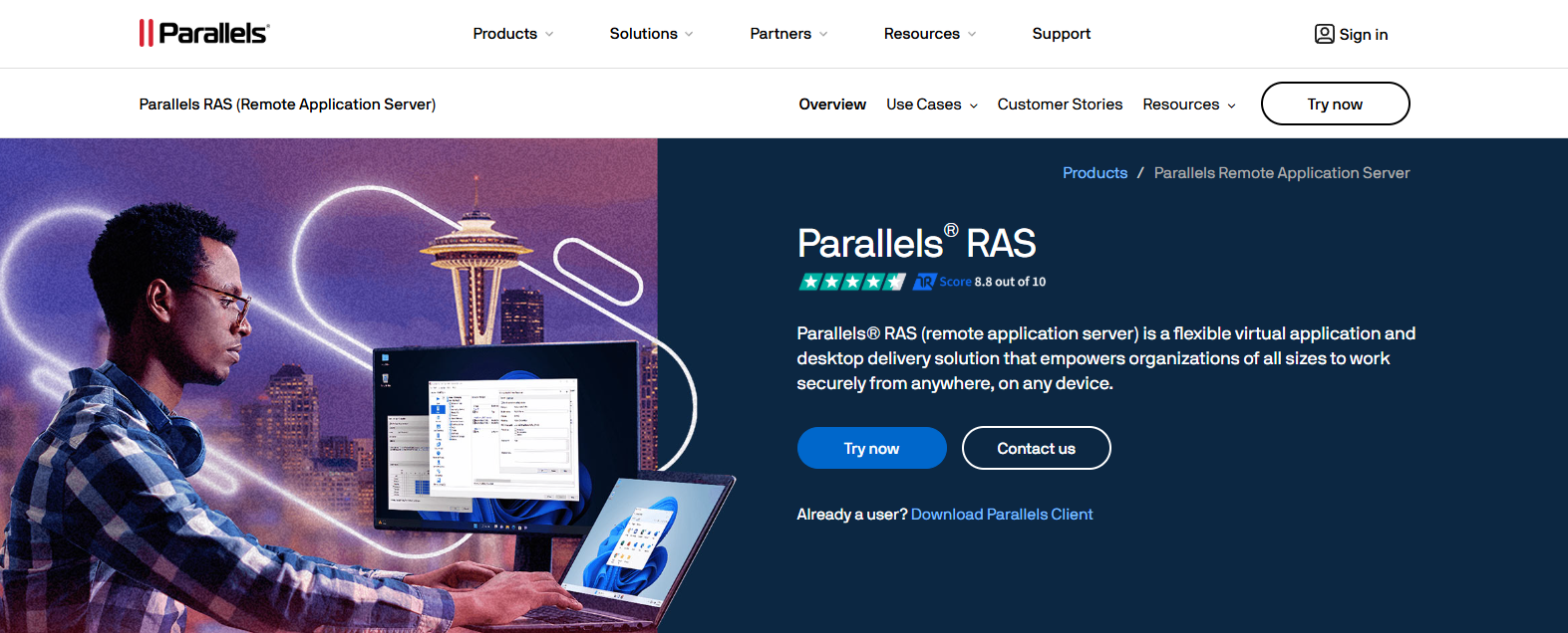 Parallels RAS white-label virtual desktop and application delivery platform enabling MSPs and cloud providers to offer branded remote workspaces, secure remote access, and scalable VDI services across devices.