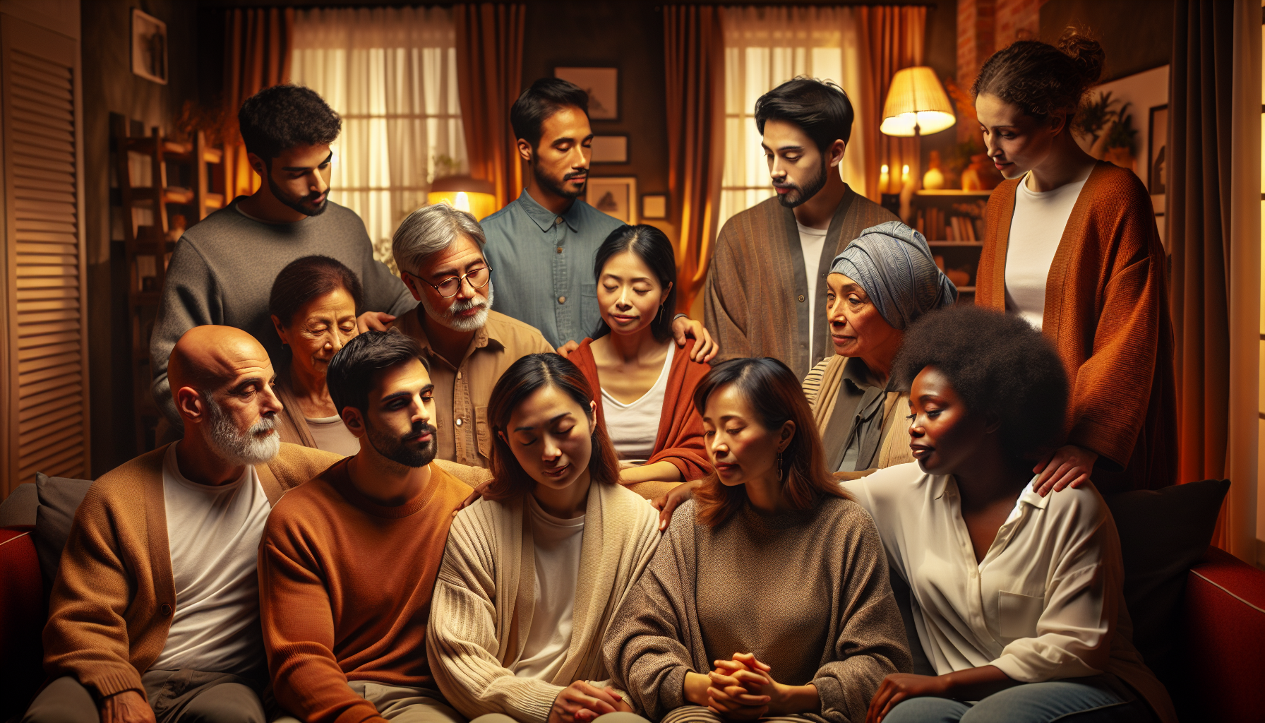 Illustration of a diverse family sitting together, symbolizing family relationships and support