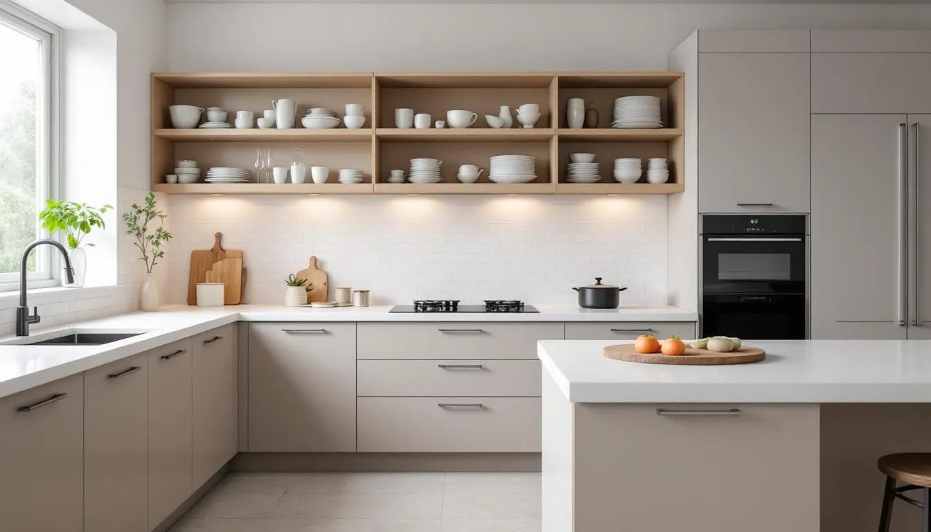 The image showcases a well-organized kitchen with custom cabinets and efficient storage solutions, highlighting a modern kitchen design. It features pullout storage and ample countertop space, ideal for maximizing space in a kitchen remodel.