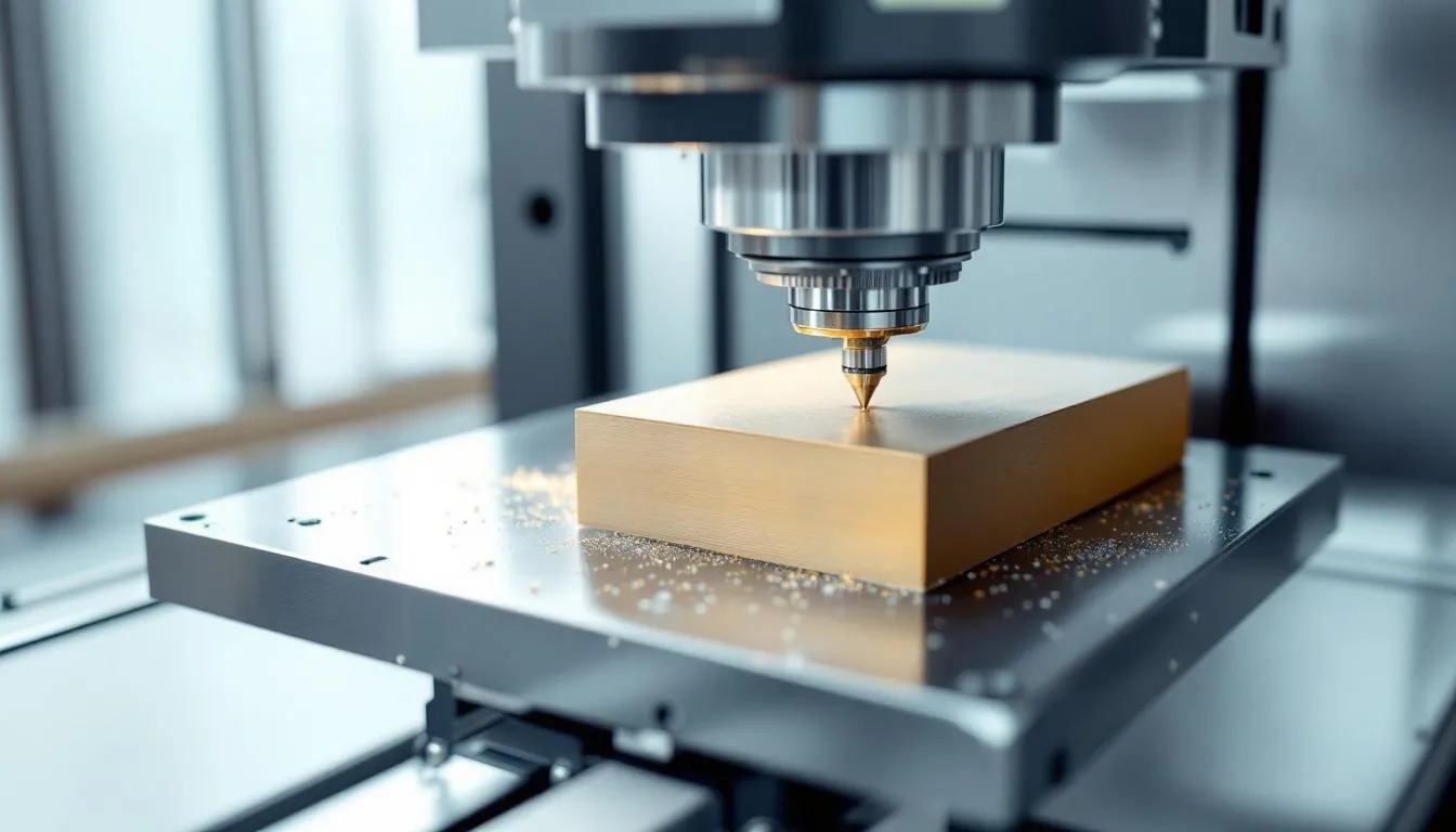 Fräsmaschinen im Überblick – maschine beim präzisen Bearbeiten eines Metallblocks