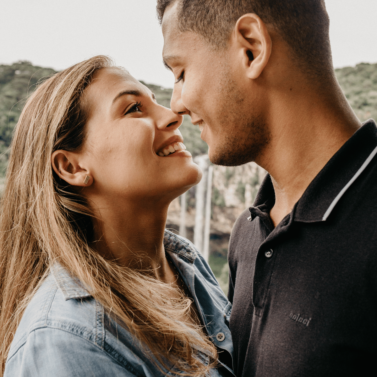 Cute couple about to kiss