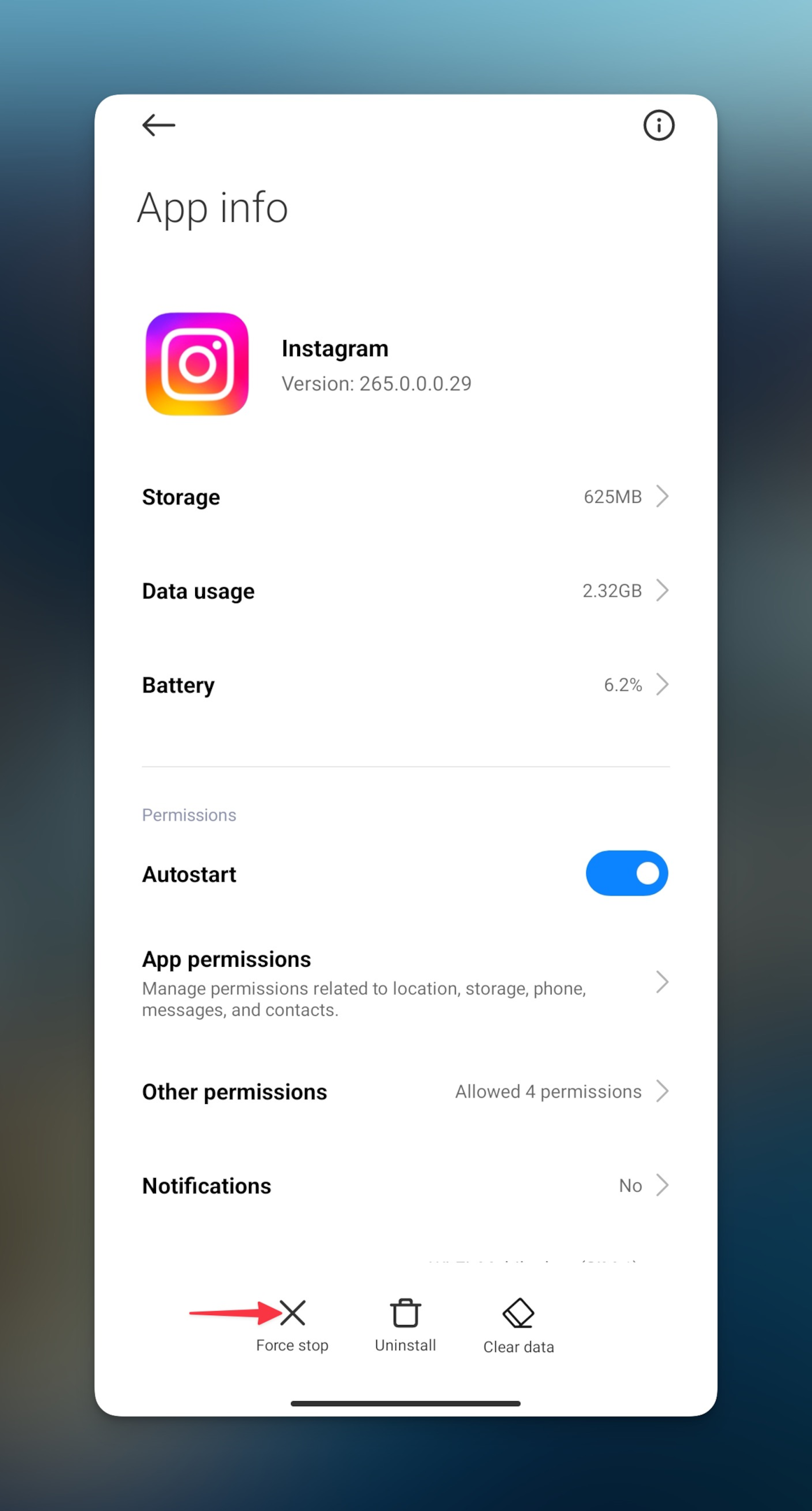 Remote.tools shows how to force stop Instagram app to see if that would fix instagram not loading pictures