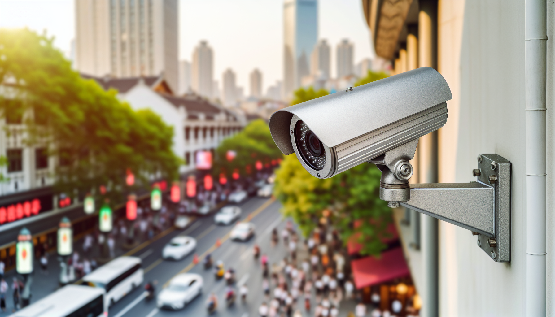 Security camera overlooking city streets