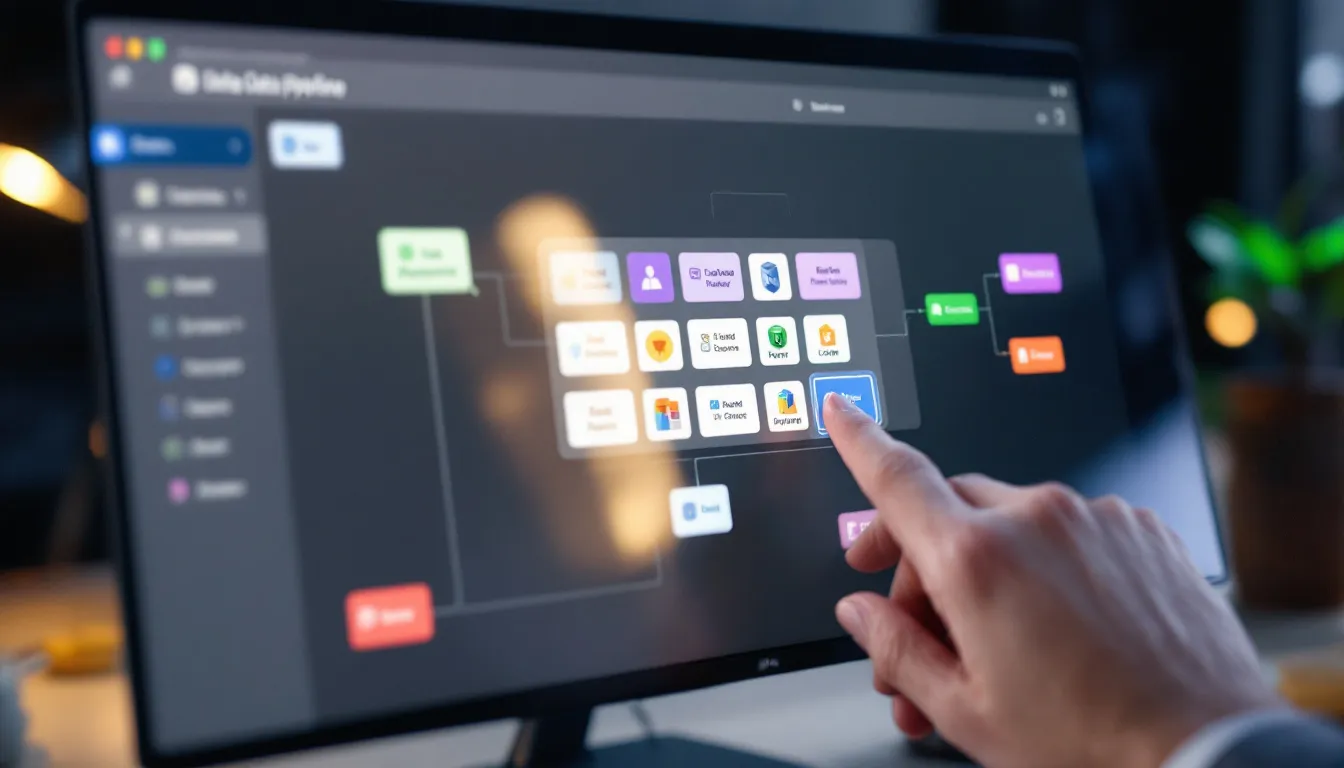 The image depicts a visual interface for creating data pipelines, showcasing a user-friendly drag-and-drop functionality. It highlights the capabilities of services like Azure Data Factory and AWS Glue for data integration and processing, allowing users to manage complex data transformations and streamline data movement from various sources.