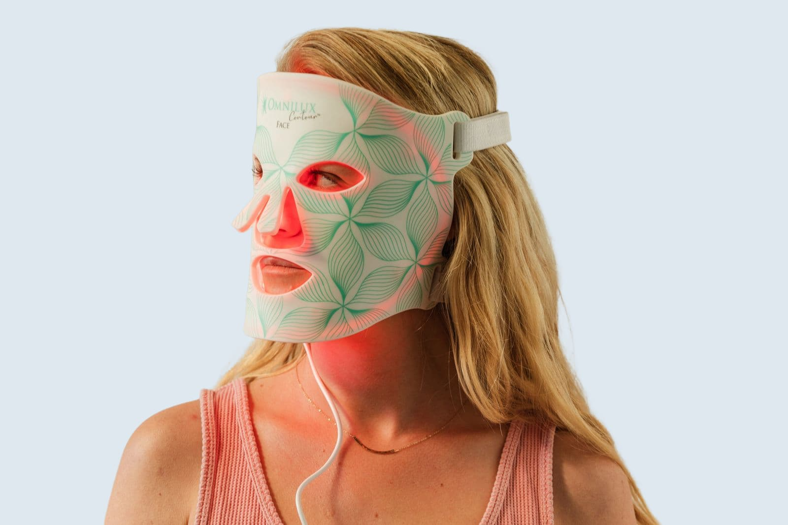 The Omnilux Contour Mask utilises adjustable velcro straps for a comfortable treatment cycle