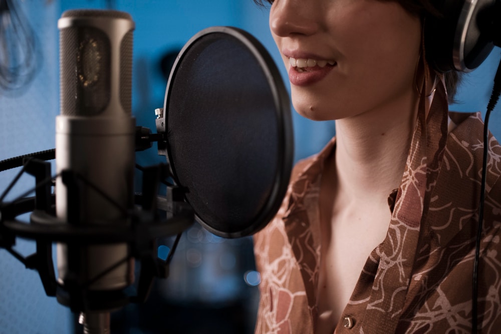 woman in front of a microphone