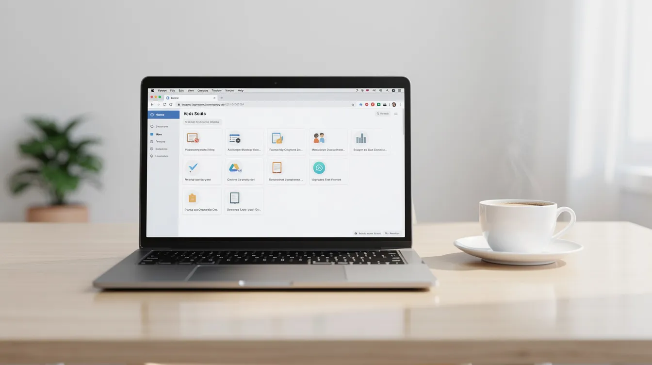 Auf einem aufgeräumten Schreibtisch steht ein Laptop mit mehreren geöffneten Browser-Tabs, die auf Forschungs- oder Geschäftsaktivitäten hinweisen, neben einer dampfenden Kaffeetasse. Diese Einrichtung ist ideal für jeden, der profitable Dropshipping-Geschäftsideen erforscht oder einen Online-Shop betreibt.