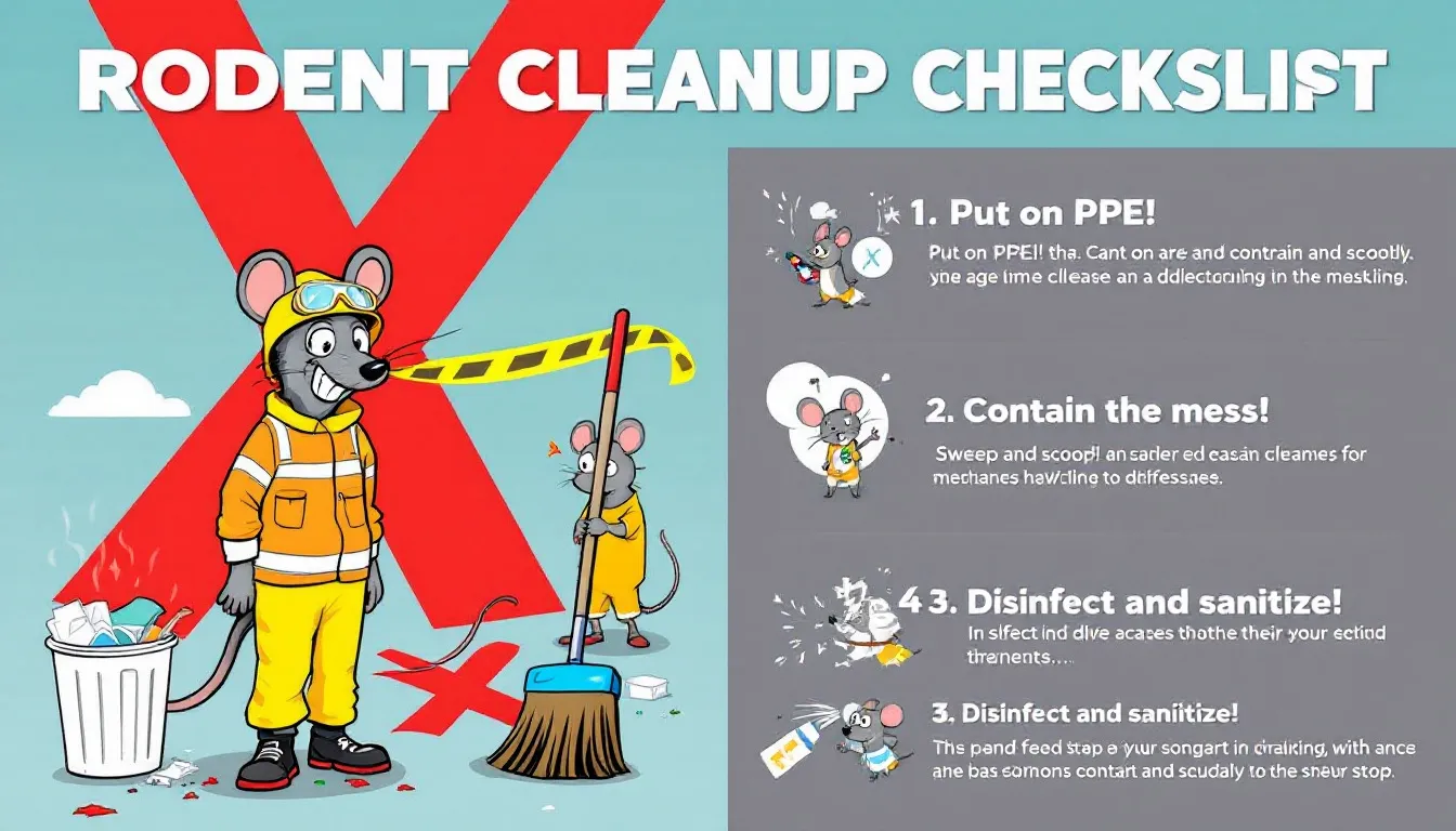 Preparing for safe rodent cleanup with protective gear.