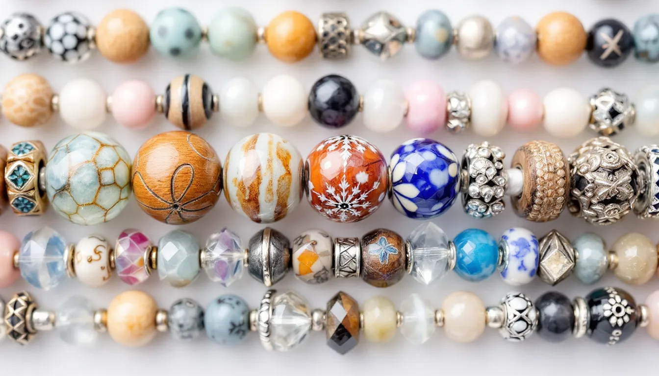 A vibrant collection of clay bead bracelets showcases various designs and colors, featuring intricate patterns and complimentary colors that highlight the creativity in beaded jewelry. The image includes a variety of shapes and sizes of beads, inviting viewers to explore popular clay bead bracelet ideas and techniques for making their own unique pieces.