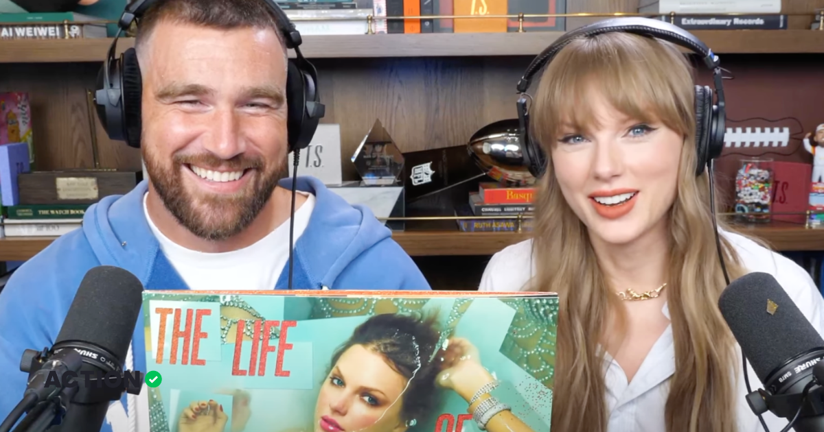 Taylor Swift and Travis Kelce on the New Heights podcast