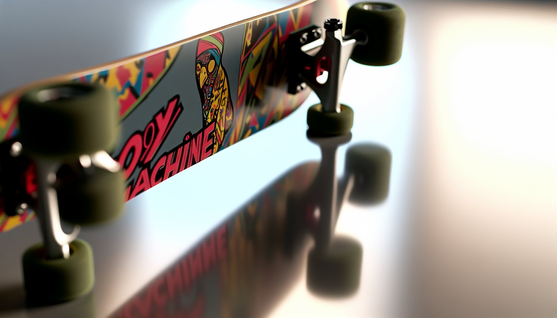 Unique graphic design on a Toy Machine skateboard