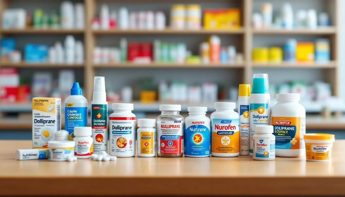 L'image montre un assortiment de médicaments en vente libre, comprenant des comprimés et des sirops, destinés à soulager les symptômes du rhume tels que les maux de tête, la toux et l'écoulement nasal. Ces traitements sont conçus pour aider à atténuer l'inconfort causé par des infections virales, comme le rhinovirus, et sont disponibles en pharmacie pour les adultes et les enfants.