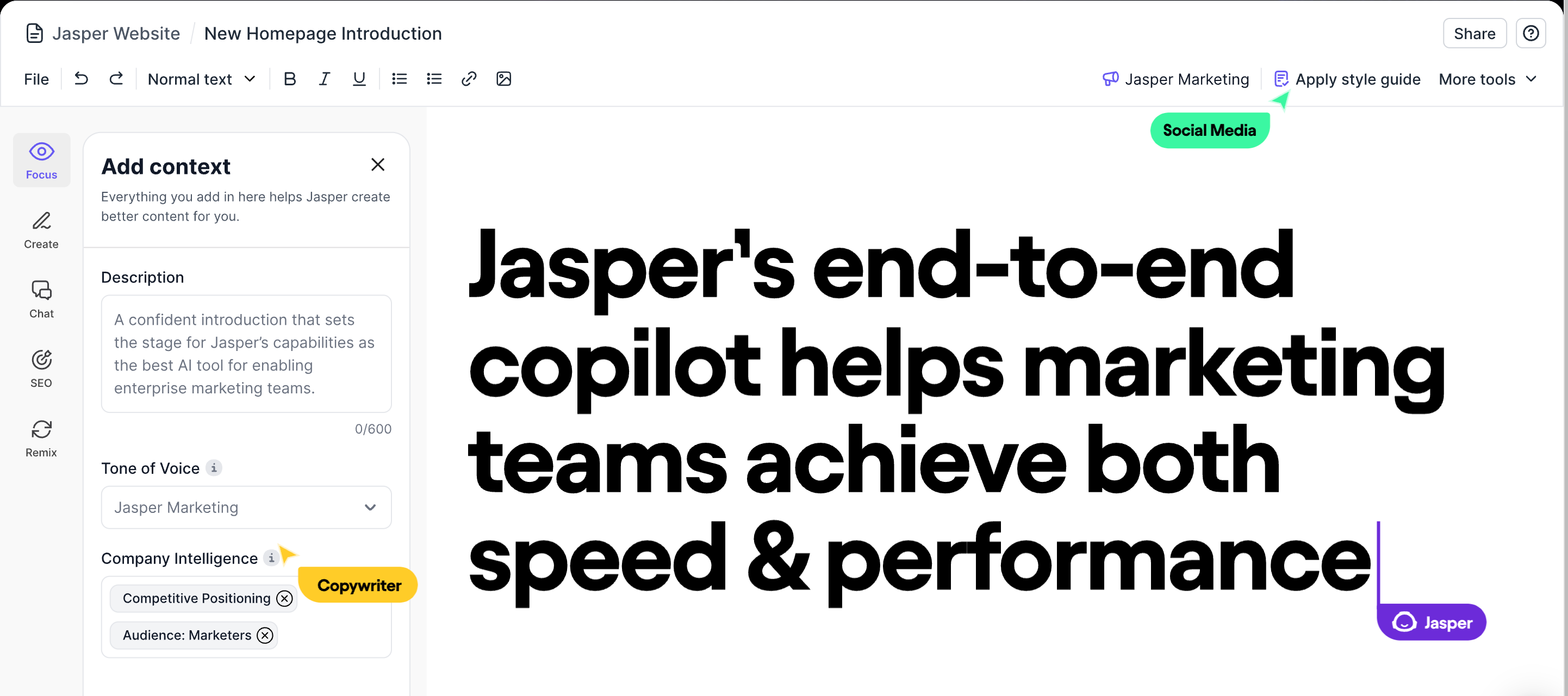 Jasper's user interface