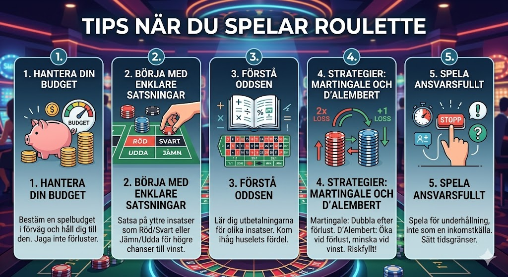 Tips när du spelar roulette – hantera budget, förstå odds, använda strategier och spela ansvarsfullt på casino