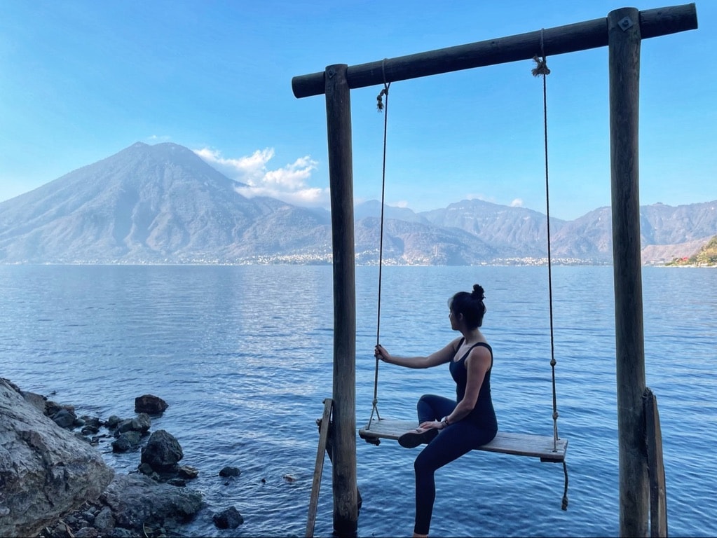 Volcano views along the shore of Lake Atitlan, Guatemala