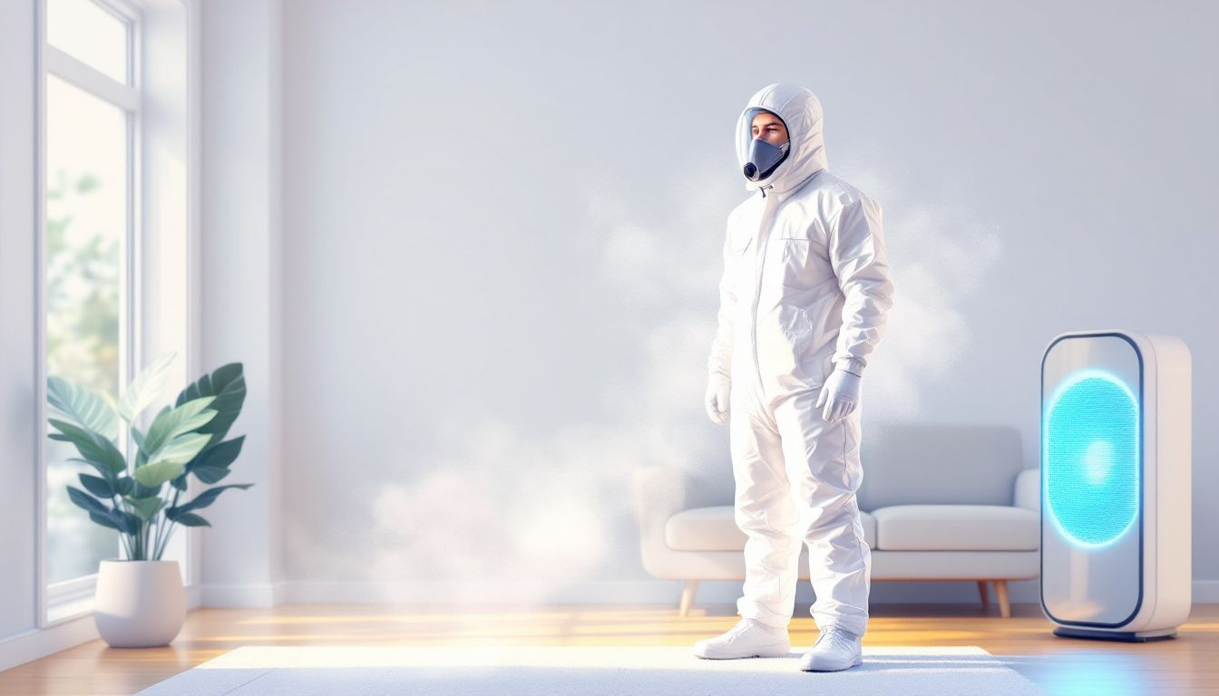 A professional assessing mold damage in a home, showcasing comprehensive mold remediation services.