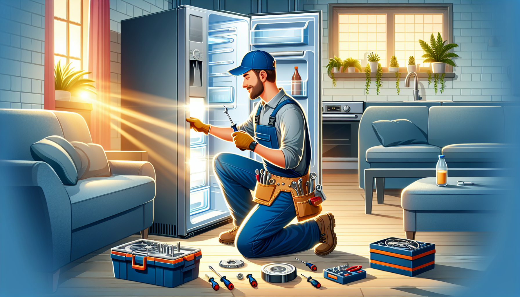 A technician inspecting a faulty appliance in a Joplin home, showcasing appliance repair services.