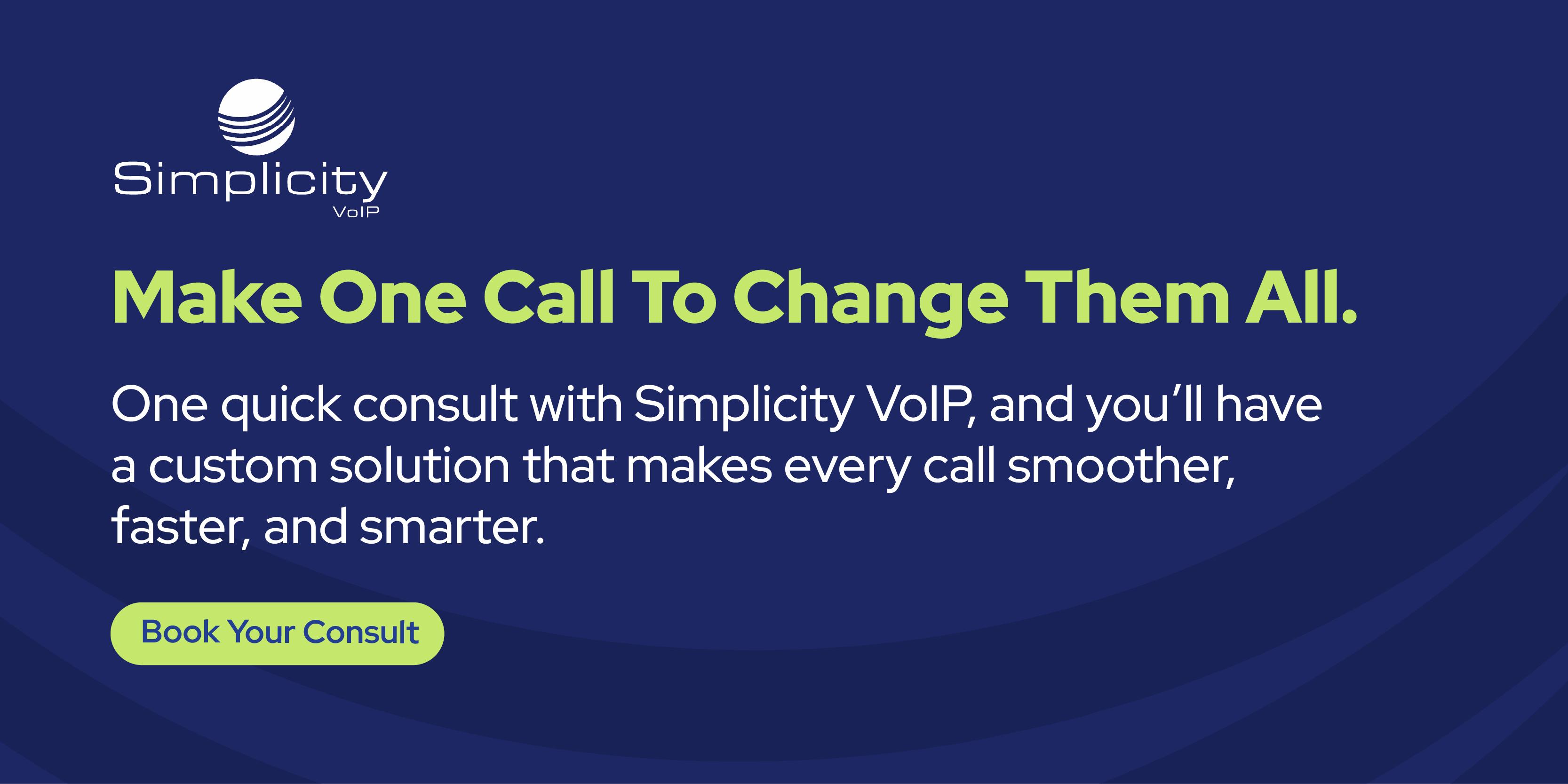 Simplicity VoIP banner encouraging use of their small business phone system. Conveys clear choice rather than need to price Grasshopper or other solutions. 