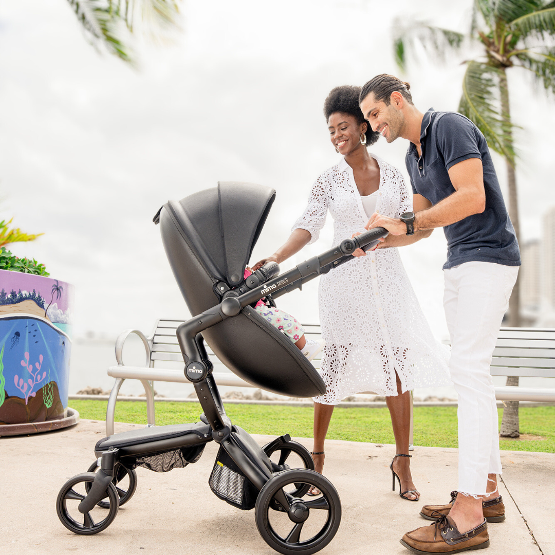 New parents have adjustable handlebar height and seat recline options with the Xari stroller.