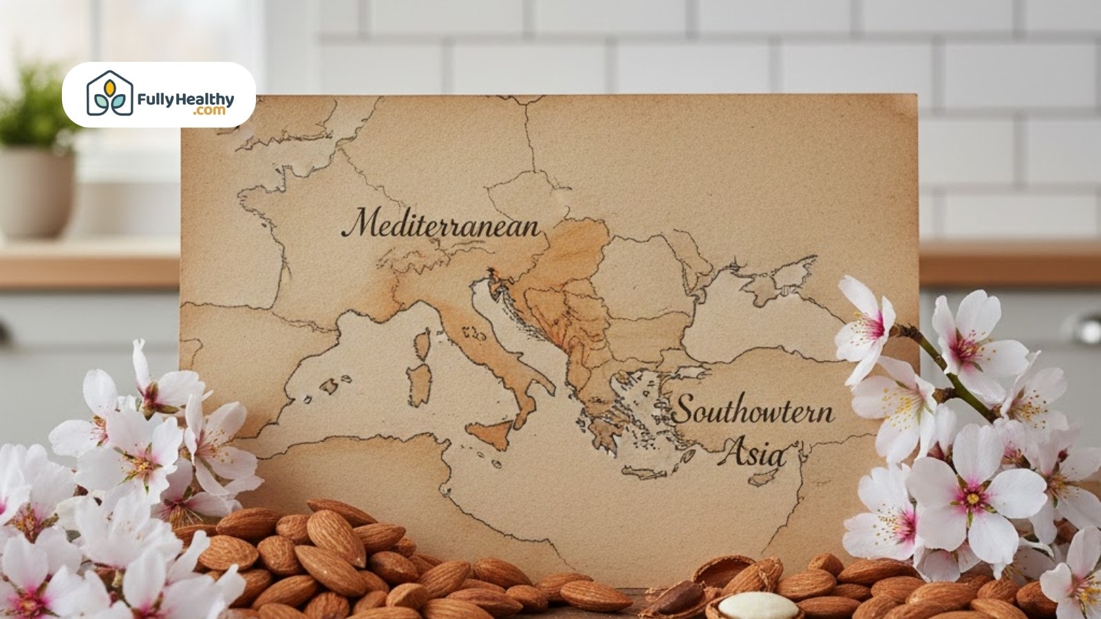 Map showing Mediterranean and Southwest Asia origins of almonds