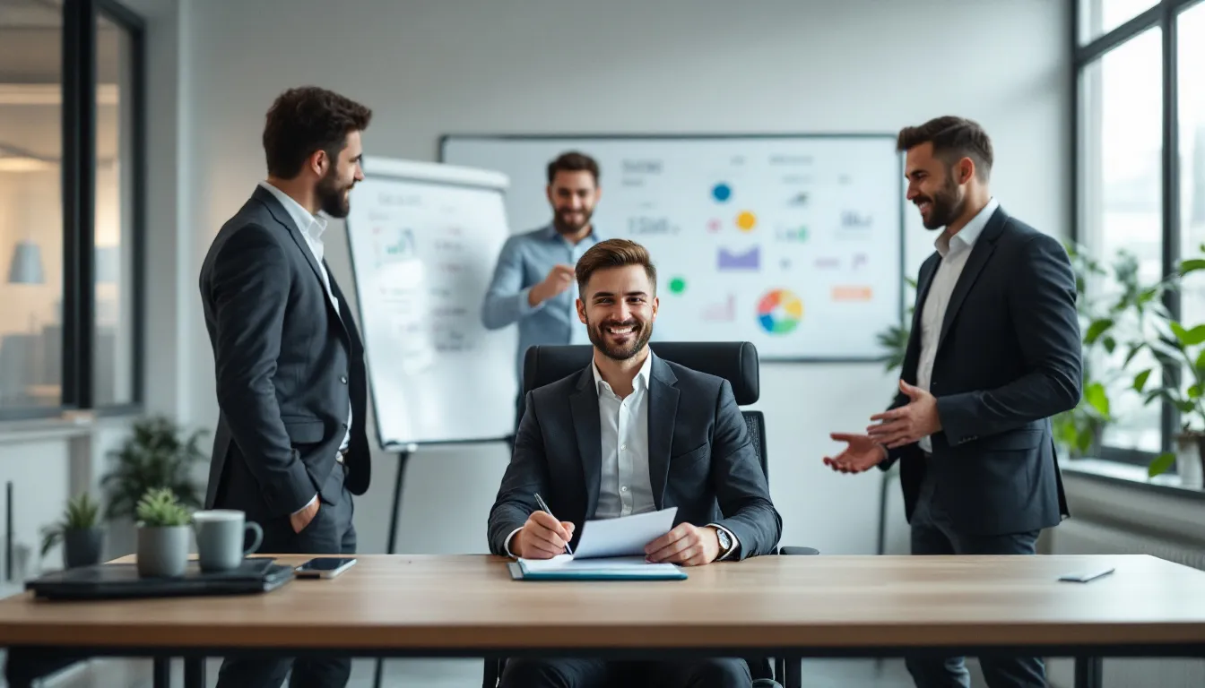 Darstellung des 360-Grad-Feedback-Prozesses mit mehreren Perspektiven (Vorgesetzte, Kollegen, Mitarbeitende, Selbst), als Symbol für eine ganzheitliche Rundum-Beurteilung und effektives Rundum-Feedback im Unternehmen