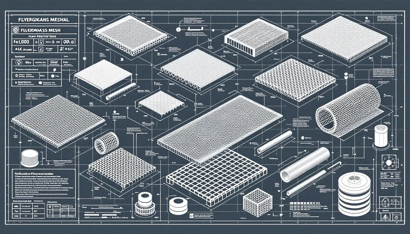 A diverse range of fiberglass mesh products on display.