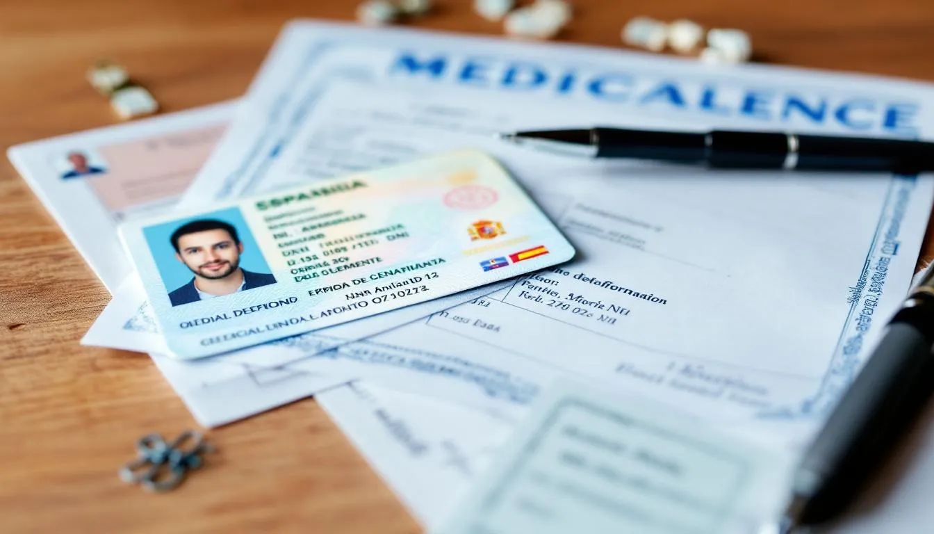 En la imagen se pueden ver varios documentos oficiales españoles, incluyendo un DNI y certificados médicos, que son necesarios para realizar trámites como la obtención del carnet de conducir. Estos documentos son esenciales en el proceso de solicitud de permisos de conducción en España.