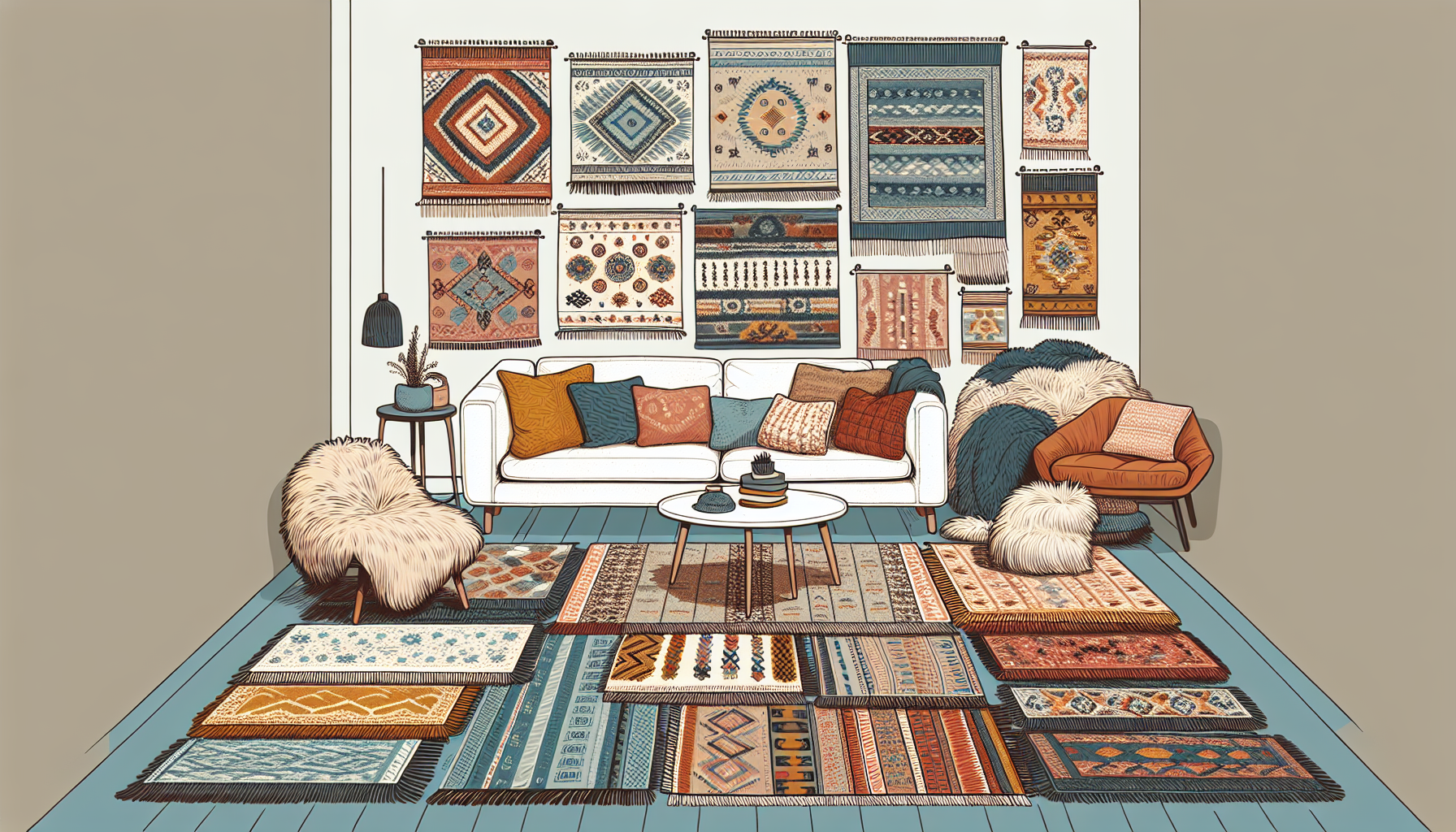Layered rugs adding warmth and texture to a living space