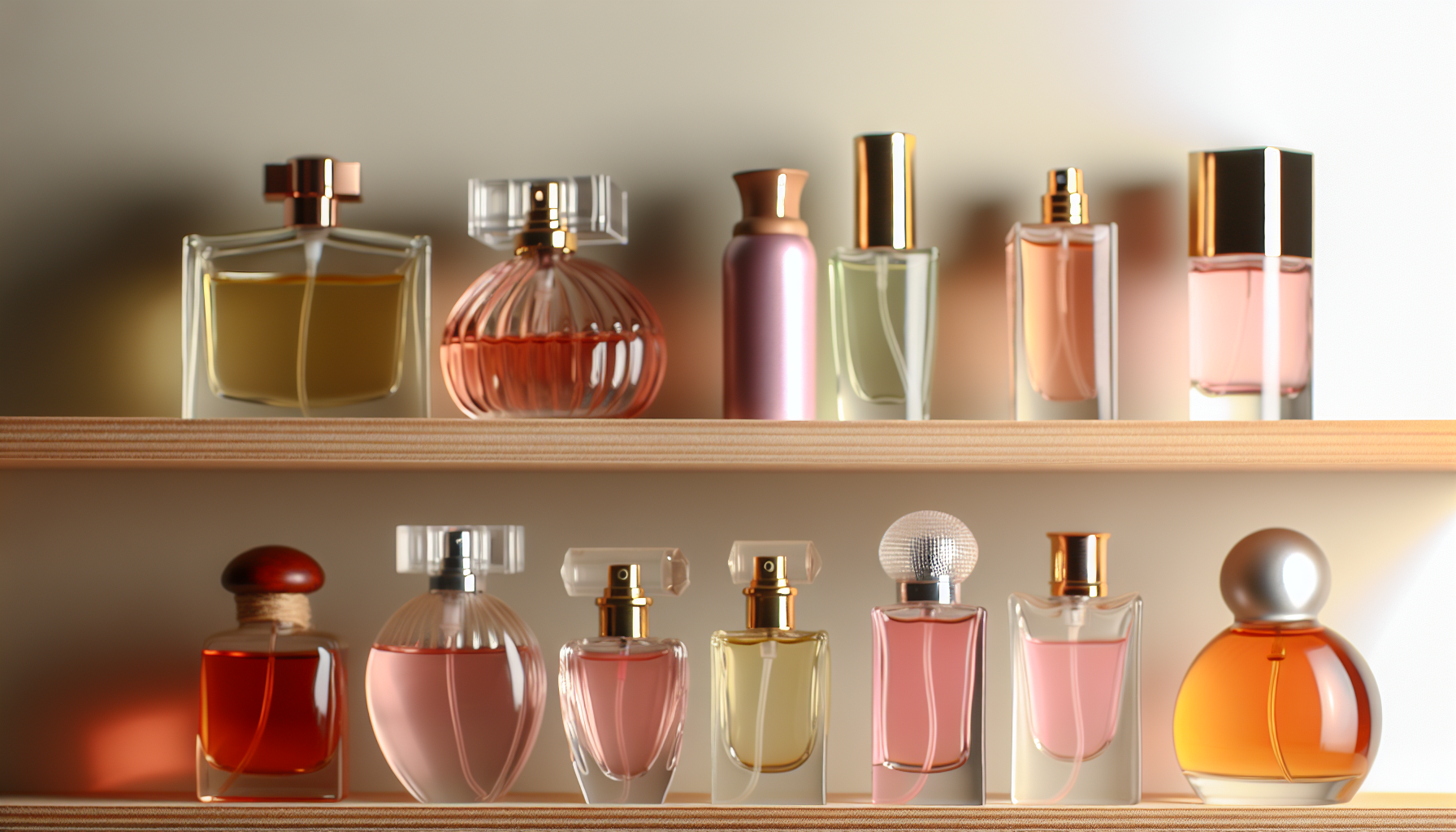 Assortment of perfume bottles on a shelf
