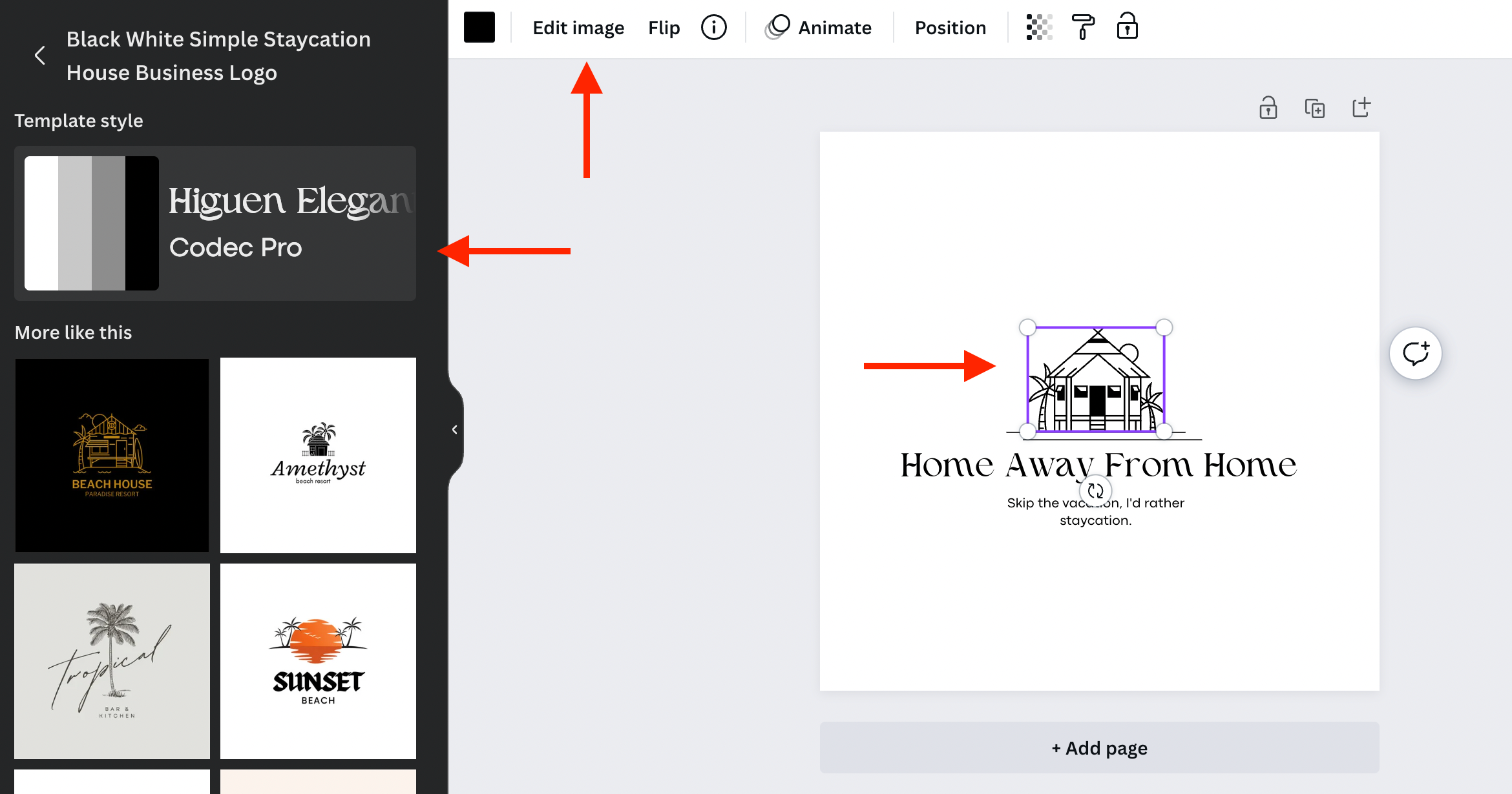 Use Canva's easily labeled tools to adjust your logo.