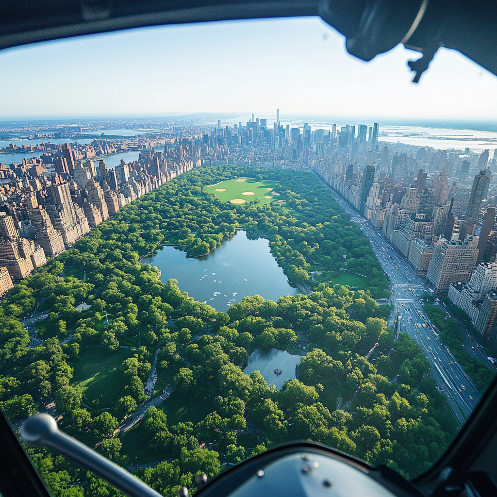 A scenic view of Central Park from a helicopter during a booking process for a NYC helicopter tour.