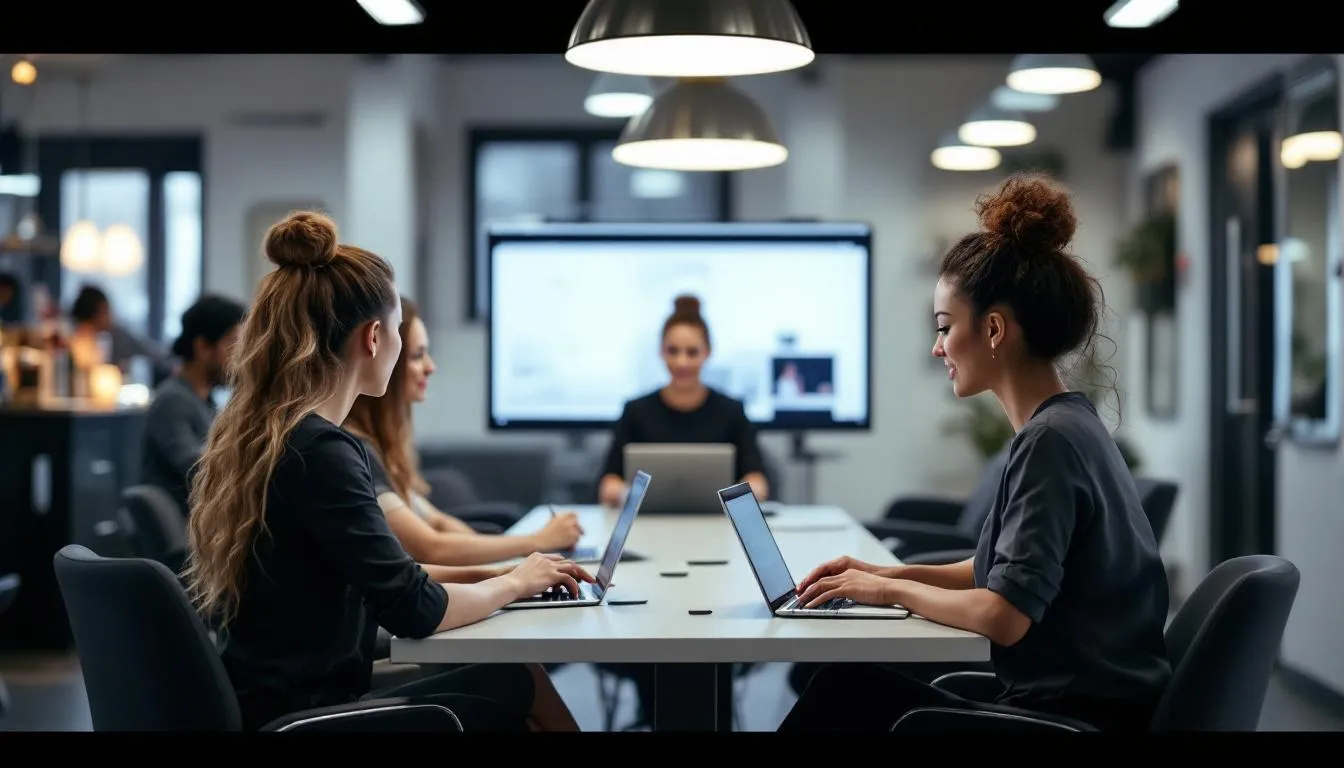 Un equipo de salón de belleza está recibiendo capacitación sobre un nuevo sistema de facturación electrónica, donde se discuten aspectos relacionados con la gestión de clientes, administración de citas y el uso de software para mejorar la eficiencia en sus operaciones. La capacitación incluye detalles sobre el manejo de facturas y la organización de datos para optimizar el servicio al cliente.