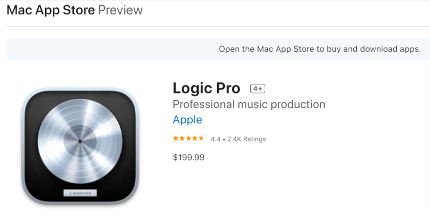 Logic Pro pricing  page