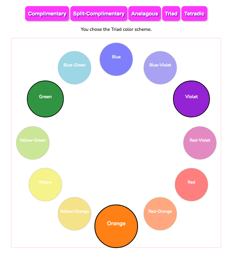 Secondary Colors, Triadic Color Scheme