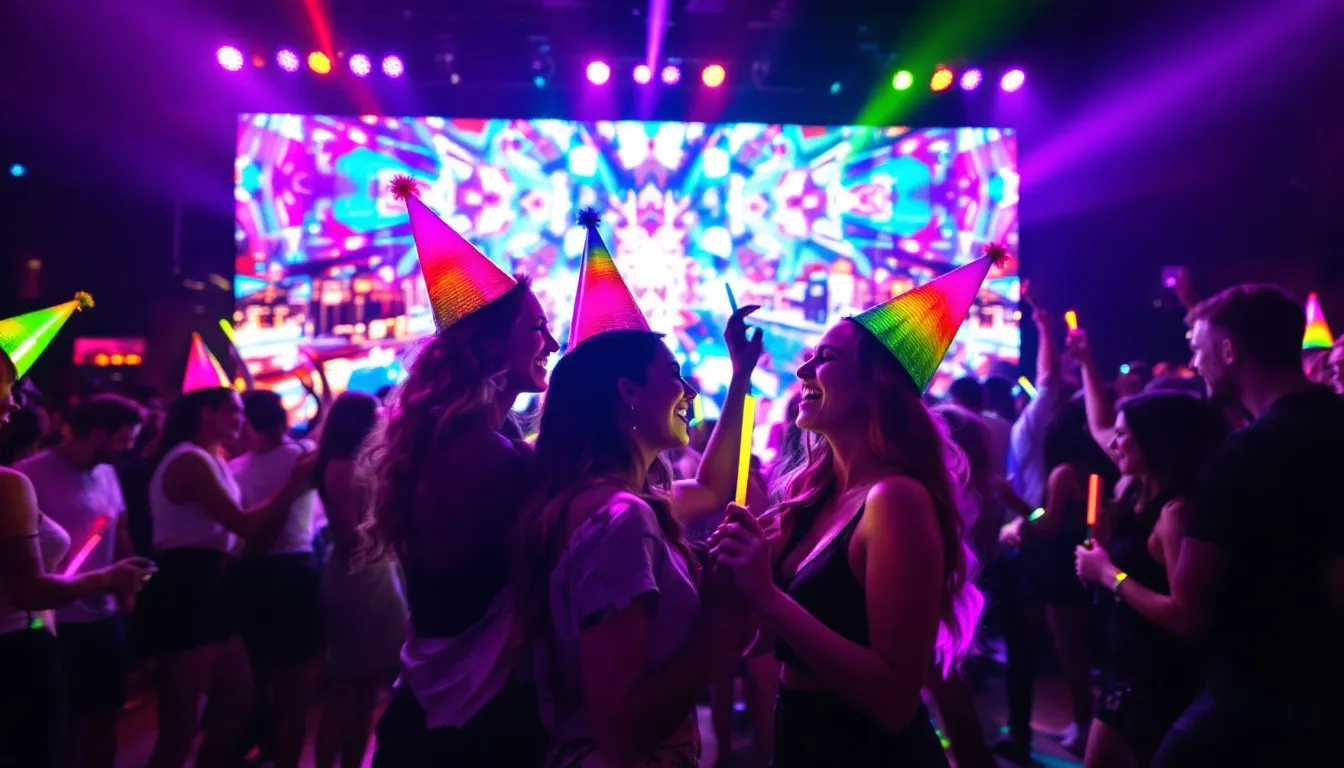 Vänner dansar på en nattklubb i Amsterdam under en stag do.