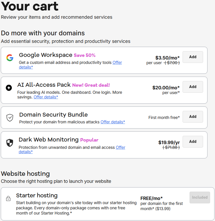 The domain packages offered through Network Solutions.